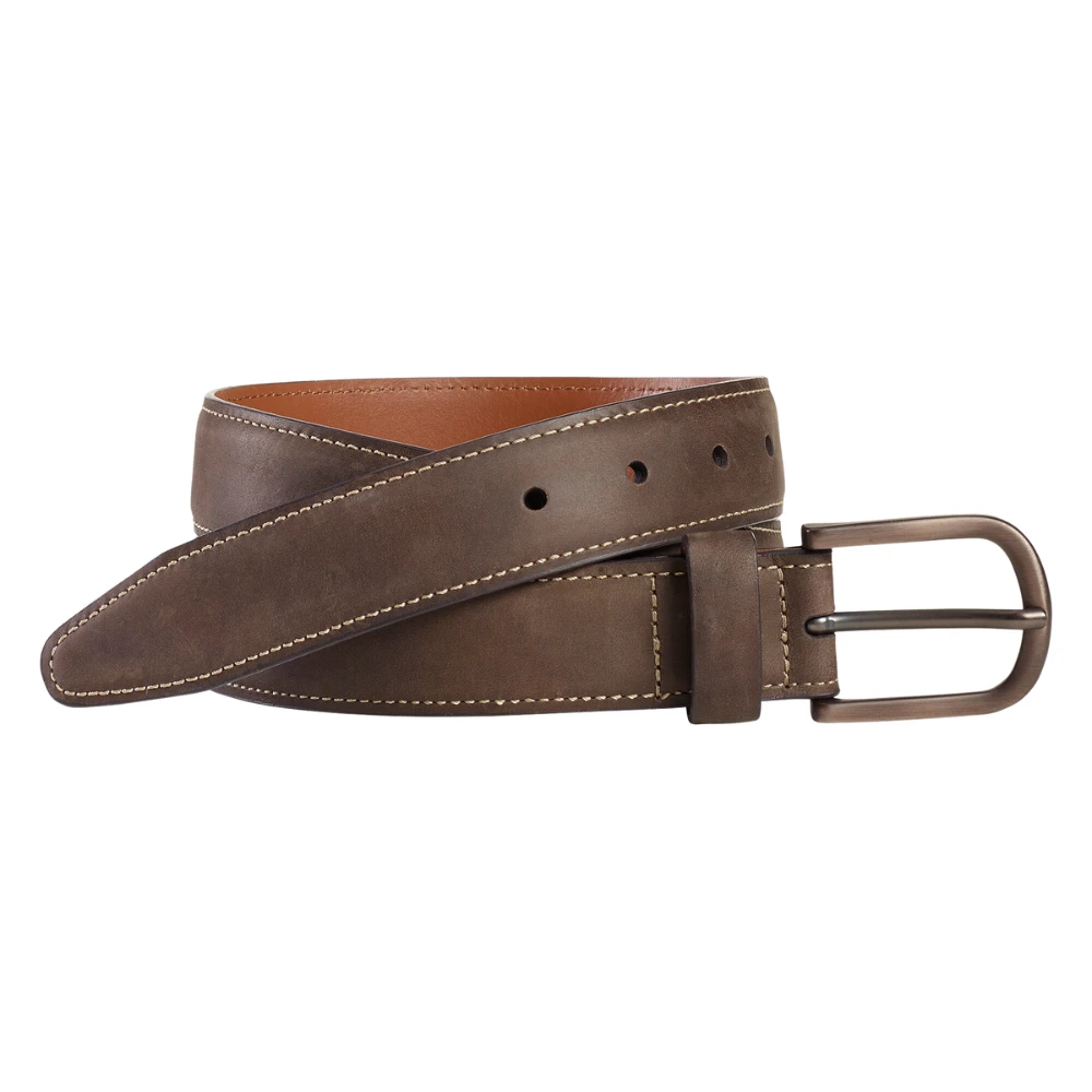 Johnston & Murphy Oiled Contrast Stitched Belt Brown 1 Johnston & Murphy Oiled Contrast Stitched Belt Brown